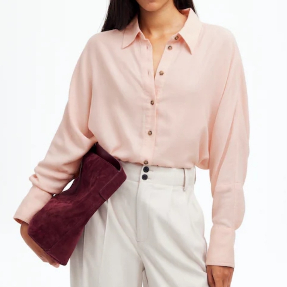 Madewell Heathered Flannel Shirt Button Down Long Dolman Sleeves XL Pink NWT - Picture 2 of 15